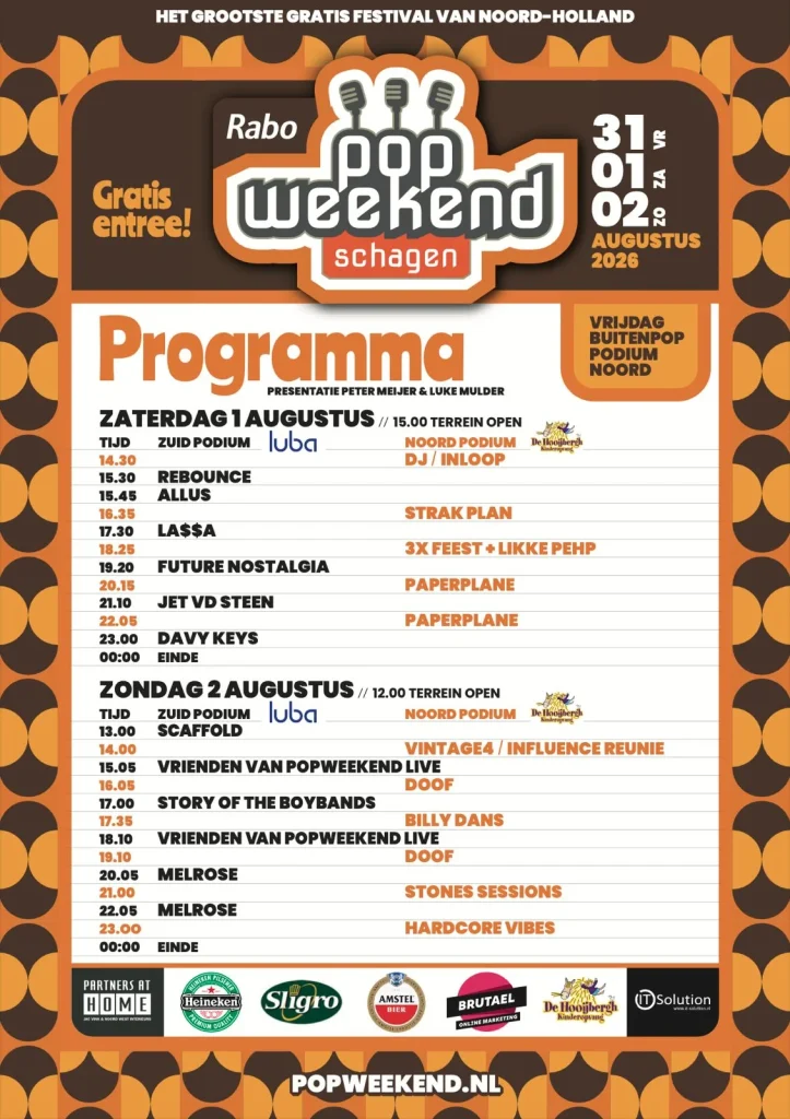 Popweekend Schagen Programma 2026 Programma, popweekend, schagen, 2026